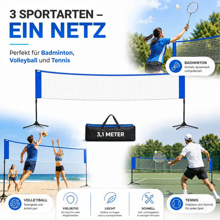 Badmintonnetz 3,1 m faltbar mit Tragetasche – Höhenverstellbares Sportnetz für Volleyball – Detailansicht 5