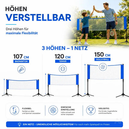 Badmintonnetz 3,1 m faltbar mit Tragetasche – Höhenverstellbares Sportnetz für Volleyball – Detailansicht 8