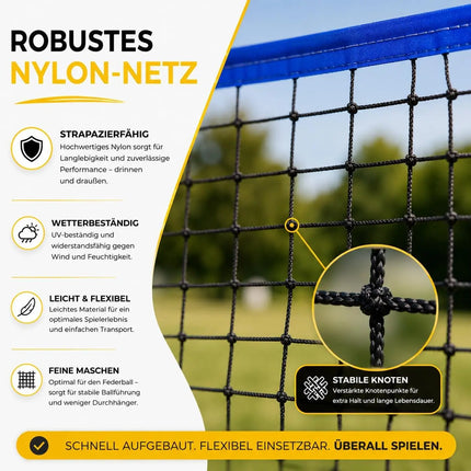 Badmintonnetz 3,1 m mit Tragetasche – Faltbares Freizeitnetz für Tennis, Volleyball, Beachvolleyball & Federball mit höhenverstellbarem Ständer