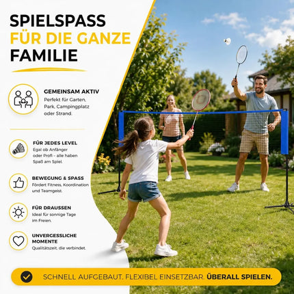 Badmintonnetz 3,1 m mit Tragetasche – Faltbares Freizeitnetz für Tennis, Volleyball, Beachvolleyball & Federball mit höhenverstellbarem Ständer