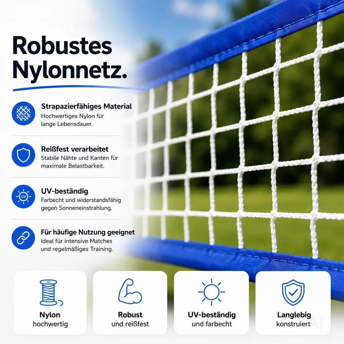 Badmintonnetz 3,1 m mit Tragetasche – Faltbares Freizeitnetz für Tennis, Volleyball – Detailansicht 3