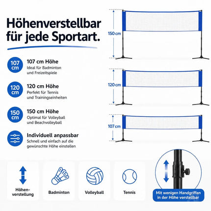 Badmintonnetz 3,1 m mit Tragetasche – Faltbares Freizeitnetz für Tennis, Volleyball – Detailansicht 5