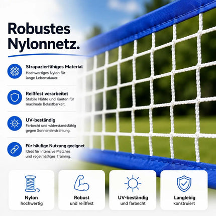 Badmintonnetz 3,1 m mit höhenverstellbarem Ständer & Tragetasche – Faltbares Sportnetz für Tennis, Volleyball, Beachvolleyball & Federball