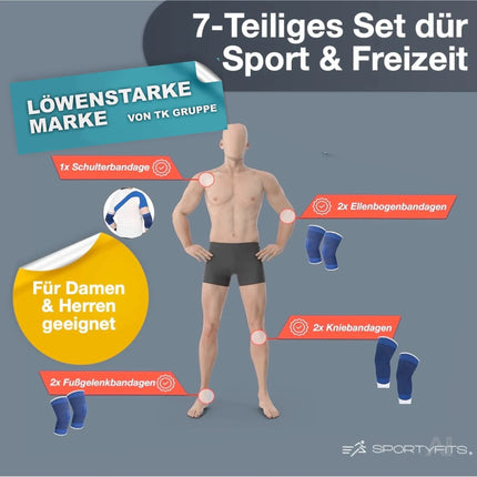 Bandagen Set 7 Teilig mit Ellenbogenbandage, Fußbandage, Schulterbandage