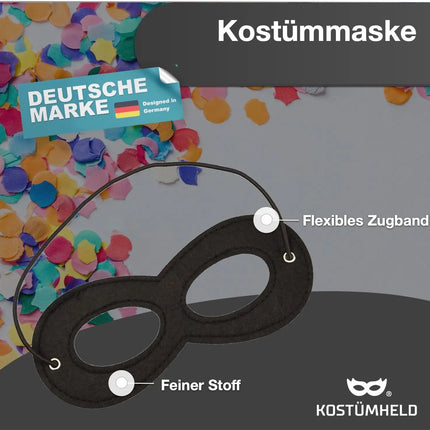 Bandit Fasching Augenmaske schwarz, Einbrecher Maske für Kinder & Erwachsene