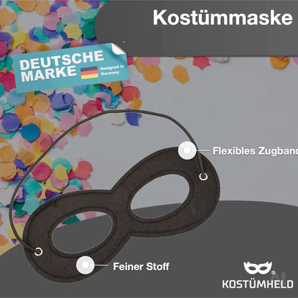 Bandit Zoro Augenmaske – Panzerknacker Bankräuber schwarz – Einbrecher Maske für Kinder & Erwachsene an Fasching & Karneval