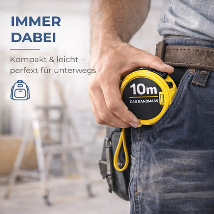 Bandmaß 10 Meter mit Halterung & Feststeller – robustes Maßband / Bandmass für präzises Messen, Rollmaßband & Massband mit Aufrollsystem (10 m)