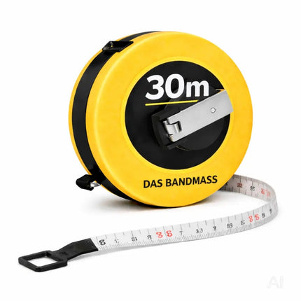 Bandmaß 30 Meter mit Halterung & Feststeller – robustes Maßband / Bandmass für präzises Messen, Rollmaßband & Massband mit Aufrollsystem (30 m)