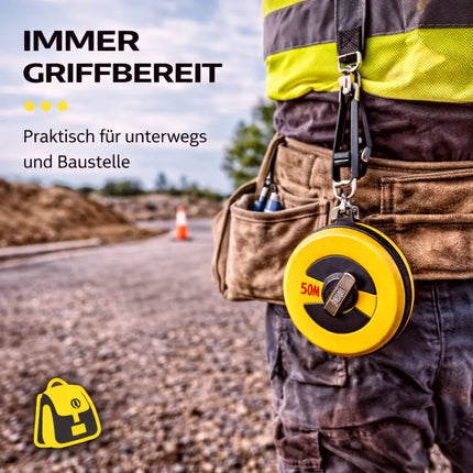 Bandmaß 30 Meter mit Halterung & Feststeller – robustes Maßband / Bandmass für präzises Messen, Rollmaßband & Massband mit Aufrollsystem (30 m)