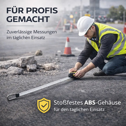 Bandmaß 30 Meter mit Halterung & Feststeller – robustes Maßband / Bandmass für präzises Messen, Rollmaßband & Massband mit Aufrollsystem (30 m)