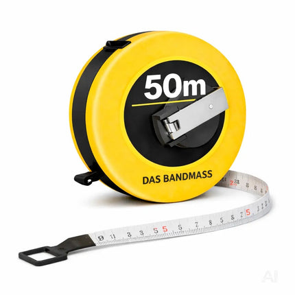 Bandmaß 50 Meter mit Halterung & Feststeller – robustes Maßband / Bandmass für präzises Messen, Rollmaßband & Massband mit Aufrollsystem (50 m)