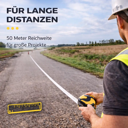 Bandmaß 50 Meter mit Halterung & Feststeller – robustes Maßband / Bandmass für präzises Messen, Rollmaßband & Massband mit Aufrollsystem (50 m)