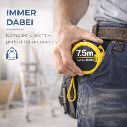 Bandmaß 7,5 Meter mit Halterung & Feststeller – robustes Maßband / Bandmass für präzises Messen, Rollmaßband & Massband mit Aufrollsystem (7,5 m)