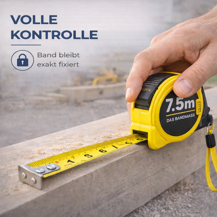Bandmaß 7,5 Meter mit Halterung & Feststeller – robustes Maßband / Bandmass für präzises Messen, Rollmaßband & Massband mit Aufrollsystem (7,5 m)