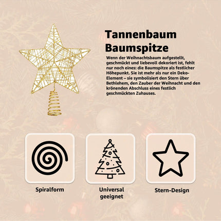 Baumspitze - Christbaumspitze und Tannenbaum-Aufstecker - Ideale Spitze für den Weihnachtsbaum zu Weihnachten (Gold, 1x)