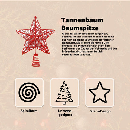 Baumspitze - Christbaumspitze und Tannenbaum-Aufstecker - Ideale Spitze für den Weihnachtsbaum zu Weihnachten (Rot)