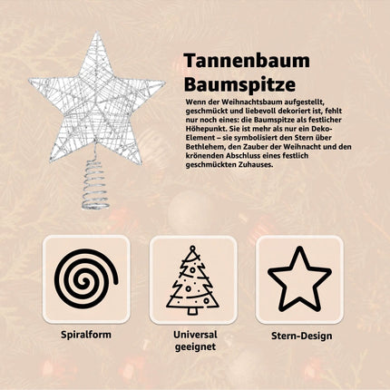 Baumspitze - Christbaumspitze und Tannenbaum-Aufstecker - Ideale Spitze für den Weihnachtsbaum zu Weihnachten (Silber, 1x)