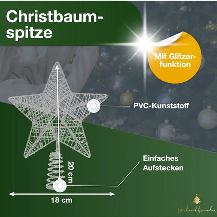 Baumspitze Stern Silber - Christbaumspitze Baumspitze Silber Spitze Aufstecker für Tannenbaum