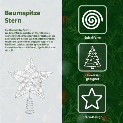 Baumspitze Stern Silber - Christbaumspitze Baumspitze Silber Spitze Aufstecker für Tannenbaum