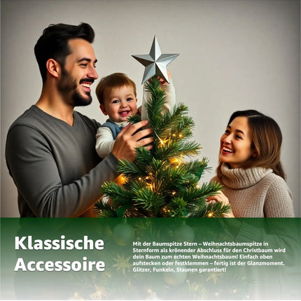 Baumspitze Stern Silber - Christbaumspitze Baumspitze Silber Spitze Aufstecker für Tannenbaum