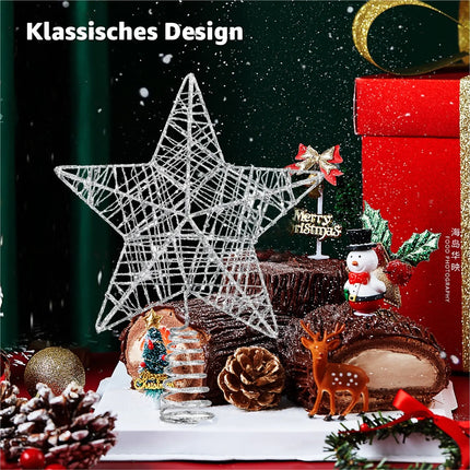 Baumspitze Stern Silber - Christbaumspitze Baumspitze Silber Spitze Aufstecker für Tannenbaum