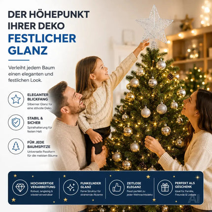 Baumspitze Stern Silber - Christbaumspitze Baumspitze Silber Spitze Aufstecker für Tannenbaum