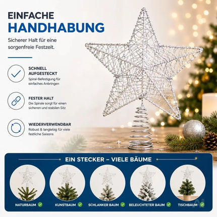 Baumspitze Stern Silber - Christbaumspitze Baumspitze Silber Spitze Aufstecker für Tannenbaum