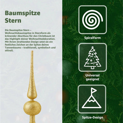 Baumspitze für Weihnachtsbaum Christbaumspitze Aufsatz für Tannenbaum Weihnachtsdekoration (Spitze-Gold)