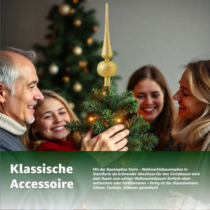 Baumspitze für Weihnachtsbaum Christbaumspitze Aufsatz für Tannenbaum Weihnachtsdekoration (Spitze-Gold)