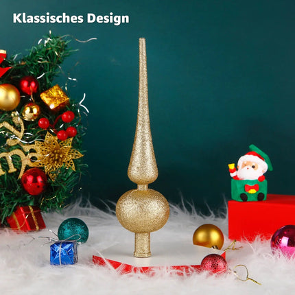 Baumspitze für Weihnachtsbaum Christbaumspitze Aufsatz für Tannenbaum Weihnachtsdekoration (Spitze-Gold)