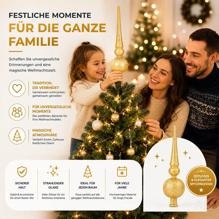 Baumspitze für Weihnachtsbaum Christbaumspitze Aufsatz für Tannenbaum Weihnachtsdekoration (Spitze-Gold)