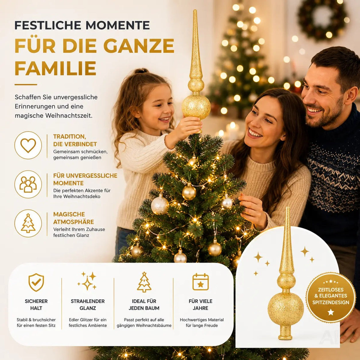 Baumspitze für Weihnachtsbaum Christbaumspitze Aufsatz für Tannenbaum Weihnachtsdekoration – Detailansicht 2