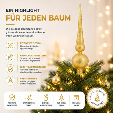Baumspitze für Weihnachtsbaum Christbaumspitze Aufsatz für Tannenbaum Weihnachtsdekoration (Spitze-Gold)