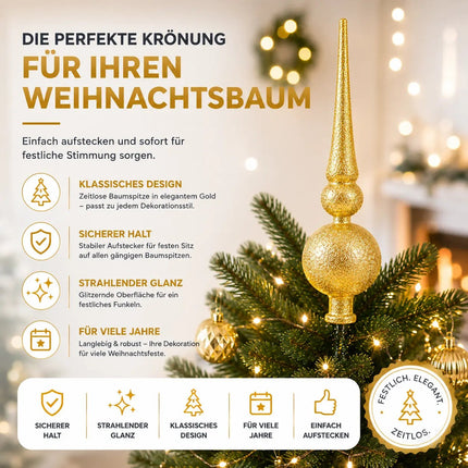 Baumspitze für Weihnachtsbaum Christbaumspitze Aufsatz für Tannenbaum Weihnachtsdekoration (Spitze-Gold)
