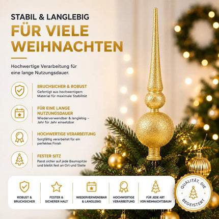 Baumspitze für Weihnachtsbaum Christbaumspitze Aufsatz für Tannenbaum Weihnachtsdekoration (Spitze-Gold)