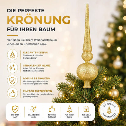 Baumspitze für Weihnachtsbaum Christbaumspitze Aufsatz für Tannenbaum Weihnachtsdekoration (Spitze-Gold)