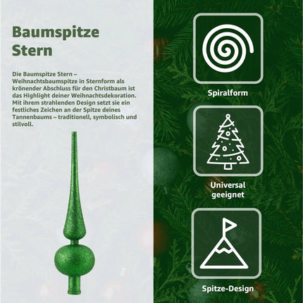 Baumspitze für Weihnachtsbaum Christbaumspitze Aufsatz für Tannenbaum Weihnachtsdekoration (Spitze-Grün)