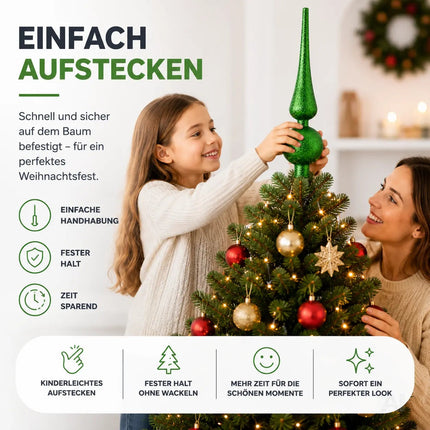 Baumspitze für Weihnachtsbaum Christbaumspitze Aufsatz für Tannenbaum Weihnachtsdekoration (Spitze-Grün)