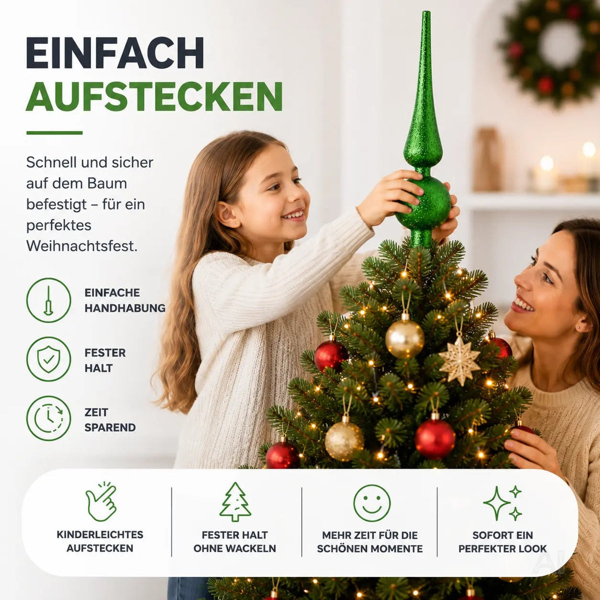 Baumspitze für Weihnachtsbaum Christbaumspitze Aufsatz für Tannenbaum Weihnachtsdekoration – Detailansicht 2