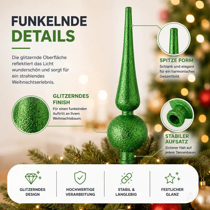 Baumspitze für Weihnachtsbaum Christbaumspitze Aufsatz für Tannenbaum Weihnachtsdekoration (Spitze-Grün)
