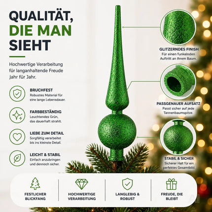 Baumspitze für Weihnachtsbaum Christbaumspitze Aufsatz für Tannenbaum Weihnachtsdekoration (Spitze-Grün)