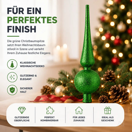 Baumspitze für Weihnachtsbaum Christbaumspitze Aufsatz für Tannenbaum Weihnachtsdekoration (Spitze-Grün)