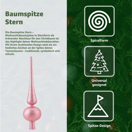 Baumspitze für Weihnachtsbaum Christbaumspitze Aufsatz für Tannenbaum Weihnachtsdekoration (Spitze-Pink)
