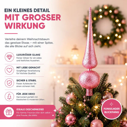 Baumspitze für Weihnachtsbaum Christbaumspitze Aufsatz für Tannenbaum Weihnachtsdekoration (Spitze-Pink)