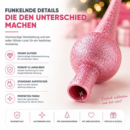 Baumspitze für Weihnachtsbaum Christbaumspitze Aufsatz für Tannenbaum Weihnachtsdekoration (Spitze-Pink)