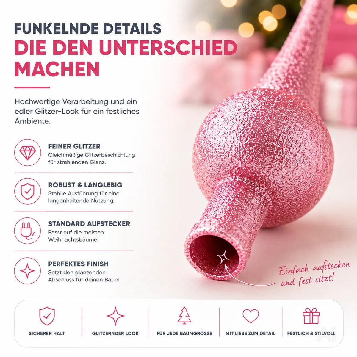 Baumspitze für Weihnachtsbaum Christbaumspitze Aufsatz für Tannenbaum Weihnachtsdekoration – Detailansicht 3