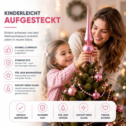 Baumspitze für Weihnachtsbaum Christbaumspitze Aufsatz für Tannenbaum Weihnachtsdekoration (Spitze-Pink)