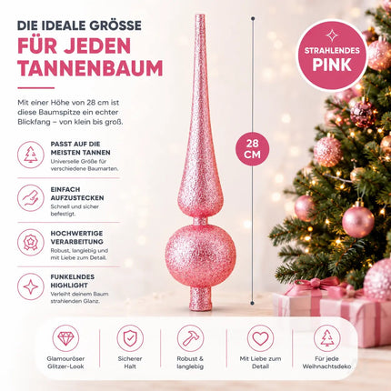 Baumspitze für Weihnachtsbaum Christbaumspitze Aufsatz für Tannenbaum Weihnachtsdekoration (Spitze-Pink)