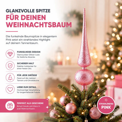 Baumspitze für Weihnachtsbaum Christbaumspitze Aufsatz für Tannenbaum Weihnachtsdekoration (Spitze-Pink)