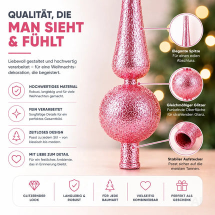 Baumspitze für Weihnachtsbaum Christbaumspitze Aufsatz für Tannenbaum Weihnachtsdekoration (Spitze-Pink)